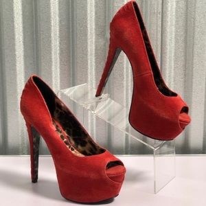 Betsey Johnson Red Brrea Heels Suede Stilettos - 8